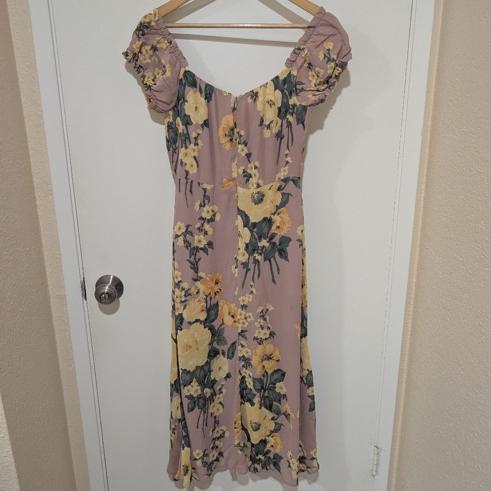 Reformation Pink Off-Shoulder Midi Dress with Yellow Floral Print - Picture 9 of 16